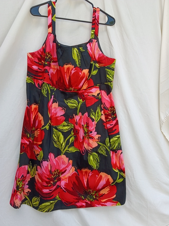 Lane Bryant Dresses & Skirts - Lane Bryant Black Midi Dress with Red & Pink Floral Print